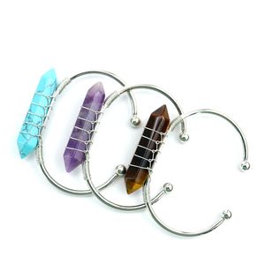 Wire Wrap Naturstein Sechseckprismen Armband Amethyst Aventurin Rosa Kristall Armreif Armbänder für Frauen Schmuck