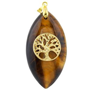 Pendant Necklaces Natural Crystal Stone Horse Eye Shape Gold Color Tree Of Life Fairy Elf Charms For Jewelry Making Necklace AccessoriesPend