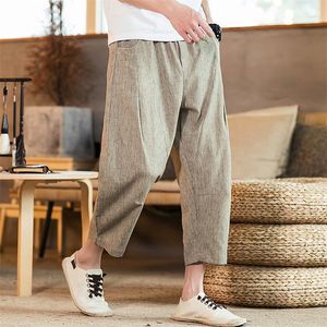 Men's Pants Fashion Men Casual Harem Summer Trousers Mens Cotton Linen Male Chinese Style Solid Calf length 5XL 220826