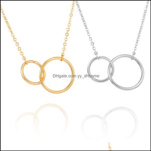 Collane con ciondolo Pendenti Gioielli Infinity Collana a doppio cerchio Design semplice Sorella Gioielli per donna Ragazza Catena clavicola in oro Stainl