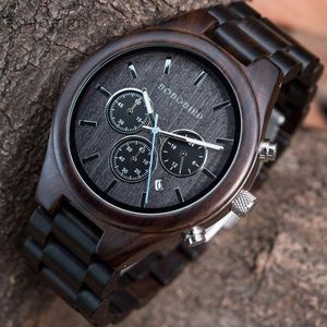 Avanadores de punho Bobo Bird Wooden Watch Luxury Handmade Cronógrafo Masculino Ebony Stopwatch Woodwatch Data Display Display Dropshippping de logotipo personalizado