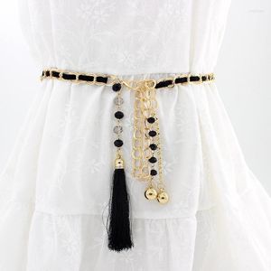 Belts Punk Alloy Metal Waist Belt For Women Dress Wedding Lady Adjustable Chic Pearl Bead Hook Chain Buckle Waistbands AccessoryBelts Smal22