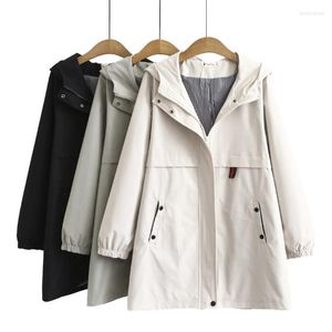 Trench da donna Cappotto primaverile Donna Giacca a vento con cappuccio Utensili Cerniera lunga allentata Albicocca Nero Cardigan autunnale Capispalla DonnaDonna Be