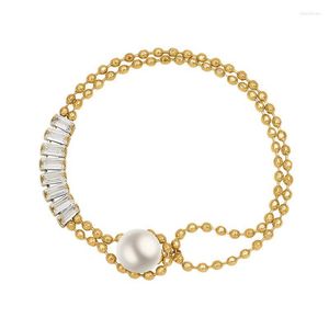 Link Chain Elegant Imitation Pearl CZ Bracelet Stainless Steel Fashion Jewelry Exquisite 18 K Metal Women Accessories 2022Link Lars22