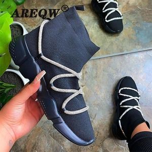 New Winter Fashion Fashion Boots Women Elastic Socks plataform Boots Women Weaving Women Bootie Casual Plus Size Botas Mujer 201104