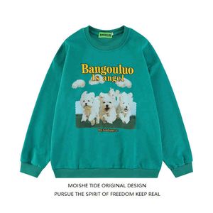 Moishee Tide American American Vintage Dog Design Round Neck Sweater Men Lough Coat Disual Coat