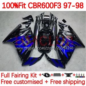 OEM Body +Tank for Honda CBR600FS CBR600 CBR 600 F3 FS CC 95-98 142NO.126 600FS 600CC 600F3 CBR600F3 95 96 97 98 CBR600-F3 1995 1996 1997 1998 حقن الأزرق الأسود الأسود