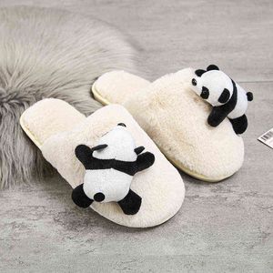 2022 Panda Home Slipper for Women Child Winter Plush Indoor Floor Fuzzy Shoes Flips Parent-Child Family Cute Panda Cotton Slippe G220730