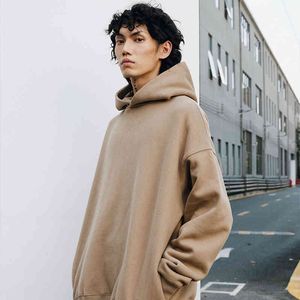 Wxwovdy Men's Fashion Brand Plush Thickened Couple Hoodie Off Shoulder Casual Loose Solid Color