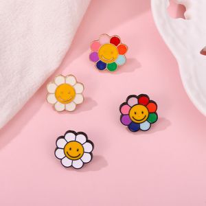 Sunflower Enamel Pin Badge Daisy Smiley Metal Brooch Rainbow Custom Lapel Pin Backpack Gifts Women Kids Jewelry Accessories