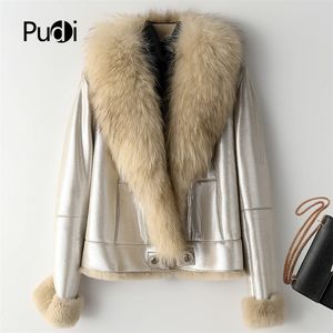 Pudi Natural Real Rabbit Murce Coat Jacket с енотом мехового воротника.