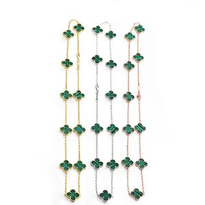 Fashion Choker Luxury Van Cleef Arpels 10 Flowers Four-Leaf Clover Necklace Natural Emerald Pendant Halsband för kvinnor Högkvalitativt rostfritt stål 18K Guldsmycken