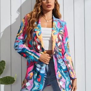 T502 Womens Suits Blazers Tide Tide Brand High-Jugnals Retro Designer Printing Print One Button Sistr