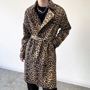 Мужские траншевые пальто мужской леопардовый принт винтажный хипстер свободный повседневное длинное плащ