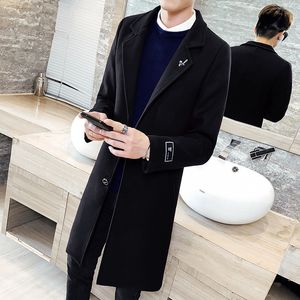 Herrgravrockar Autumn Winter Long Solid Color Windbreaker Coat Men Woolen Coat S Plus Size 5xl Men's Slim Fashion Windbreaker Jacket 220826