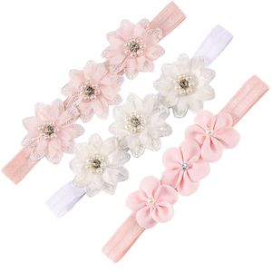 Babymeisjes Solid Color Flower Hoofdbanden Peuter Elastische haaraccessoires Kids Pearl Crystal Headwar Pasgeboren Decor