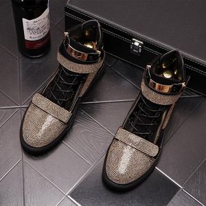 Lyx Rhinestone Metal Plate Platform Party Wedding Boots High Tops Casual Flats Rock Punk Driving Moccasins Loafers Board Walking Sneakers