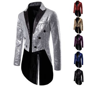 Shiny Gold Sequins Glitter Men's Tailcoat Suit Jacket Male Double Breasted Wedding Groom Tuxedo Men's Blazer Party Stage Costume 220801