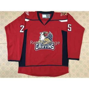 Thr # 25 Dylan Larkin Grand Rapids Griffins Preto Hóquei Jersey Mens Bordado Personalizar Qualquer Número e Nome Jerseys