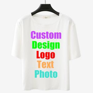 T-shirt da donna femminile solida oversize allentata personalizzata P o testo stampato Design coreano Girl Team Company DIY Lady T-shirt Top 220621