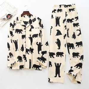 Niedlicher weißer Bär aus 100 % gebürsteter Baumwolle für Männer, Pyjama-Sets, Herbst, lässige Mode, Tier-Nachtwäsche für Männer, Homewear, sexy Pyjamas für Damen, 220511