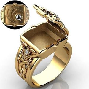 Pierścienie klastra moda osobowość pudełkowa pierścionek klapki unikalne luksusowe retro mężczyźni i kobiety trumna biżuteria biżuteria kaseoricluster