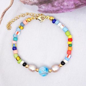 Strands z koralikami Prawdziwa bransoletka Pearl Rainbow Macrame Bracelet dla kobiet Boho Biżuter Pulseras Mujer Moda Multicolor Ręcznie robione prezent Trum22