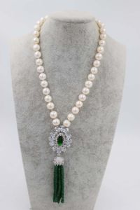 Ожерелье ручной работы с пресноводным жемчугом, белое, круглое, 9-10 мм, 2x4 мм, красный, зеленый, нефрит, шея, 18 дюймов.