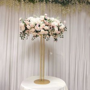 Dekoration Tall Gold Metal Wire Flower Halo Stand för Wedding Table Centerpieces Imake216