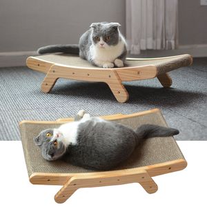 木製の猫スクレーパーデタッチ可能なラウンジベッド3 in 1スクラッチポスト猫トレーニング粉砕爪猫猫スクラッチボード220504