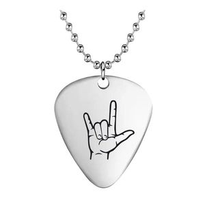 Wholesale guitar pendants for men resale online - Pendant Necklaces Stainless Steel Gesture Love Necklace Rock Style Guitar Pick Men And Women All match Jewelry Accessories Music