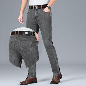 Süper Yüksek Belli Kot Pantolon toptan satış-Erkekler Kot Erkek İlkbahar Yaz Yüksek Bel Düz Süper Yumuşak Keten İş Gündelik Pantolonmenler
