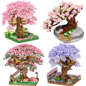 Mini Sakura Tree House Build Block City Street View Cherry Blossom Model Building Blocks DIY Toys for Children Toy for Gift 220719