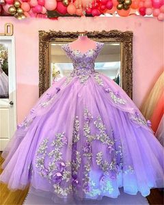 Lätt lila prinsessa quinceanera puffy bollklänning söt 16 klänning examen prom klänningar vestidos de 15 aos