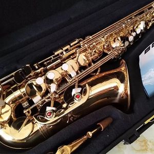 Gold YAS EX ORIGINAL EN än samma struktur Professional Alto Saxophone Drop E Tone Brass Gold Plated Shell Button Alto Sax
