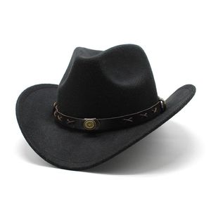 Berretti Cappello da cowboy occidentale unisex Cappello vintage a tesa larga jazz con cintura in pelle Cappello elegante da esterno Cowgirl Toca Sombrero