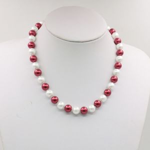 Hand knotted necklace natural 10mm red white shell pearl sweater chain round pearl 18inch