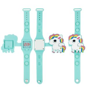 Мультфильм милые дети часы Flip Cover силиконовые электронные детские часы девушки студент мальчиков часы