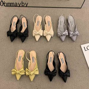 2022 Summer Design Women Slingback Sandals Shoes Fashion Bow-knot Pointed Toe Slip On Ladies Elegant Dress Pumps Shoes Y220409