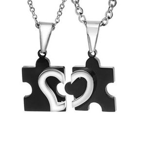 Titanium Steel Love Combining Puzzle Halsband Hjärthänge för parälskare Svarta halsbandsmycken