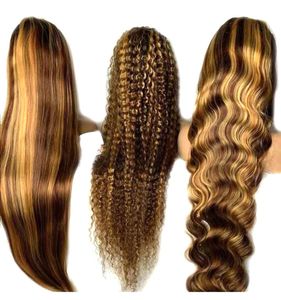Evidenziare il colore P4/27 13x4 parrucca frontale in pizzo 12-32 pollici capelli umani vergini brasiliani parrucche anteriori in pizzo onda del corpo diritta riccia