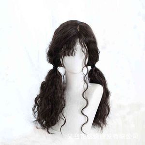 Nxy Wigs Female Long Hair Lolita Wool Curl Bangs Chemical Fiber Full Head Set High Temperature Silk