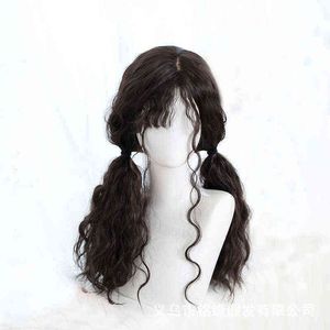 Nxy Wigs女性ロングヘアロリータウールカールバング化学繊維フルヘッドセット高温シルク