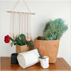 3 pcs Washable Kraft Paper Bag Grande saco de armazenamento para vegetais vegetais Crescer Flor Pot Pot Basca Cobertura Bebê Roupas de Brinquedo T200415