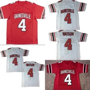 Maglia da football CeoMit # 4 Deshaun Watson High School Bianca Rossa 100% cucita S-4XL Spedizione veloce di alta qualità