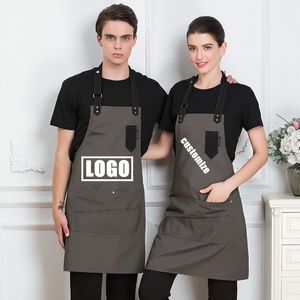 Customized apron store name personalized signature unisex antifouling canvas work adjustable kitchen kit cleaning utensils 220608