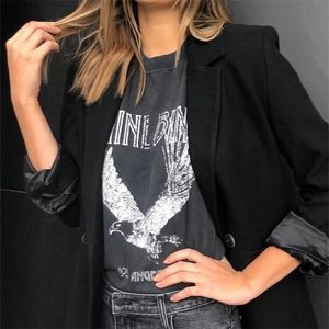 Eagle-Print T-Shirt Kobiety Letnia Odzież Bawełniana Vintage Boho Tshirt Tees Femme Rock N Rolki Moda Koszulki Topy 220407