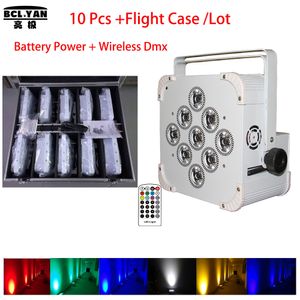 10 luci con custodia per mosche di buona qualità Wedding dj uplights 9 led 18w RGBWAP LED Alimentazione a batteria wireless dmx led luci da palco telecomando