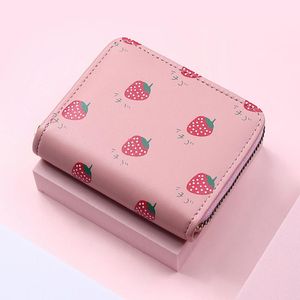 Wallets 2022 Women Short Cartoon Strawberry Leather Ladies Money Purses Female Card Holder Small Coin Bags Girls Gift