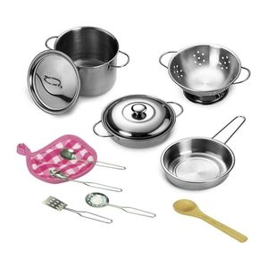 12pcs Girls Kids Mini Pretend Play Tools Stainless Steel Children Kitchen Cookware Pots Pans Food Toys Set Cooking Role 220725